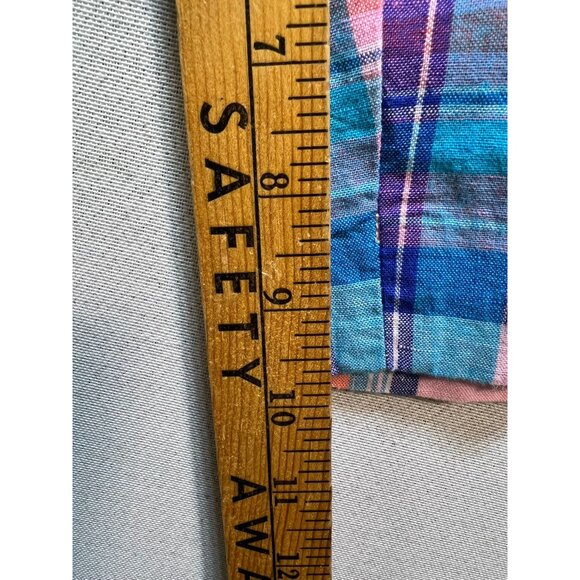 Talbots Women's Linen Perfect Shorts Flat Front Sz 2 Blue Pink Plaid Lightweight - Picture 9 of 11